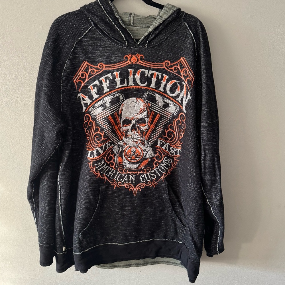 Affliction Reversible Hoodie Size XXXL Skull Grunge Live Fast American Customs
